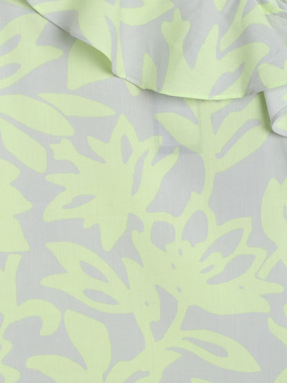 Girls Neon Green Printed Single Shoulder Top 