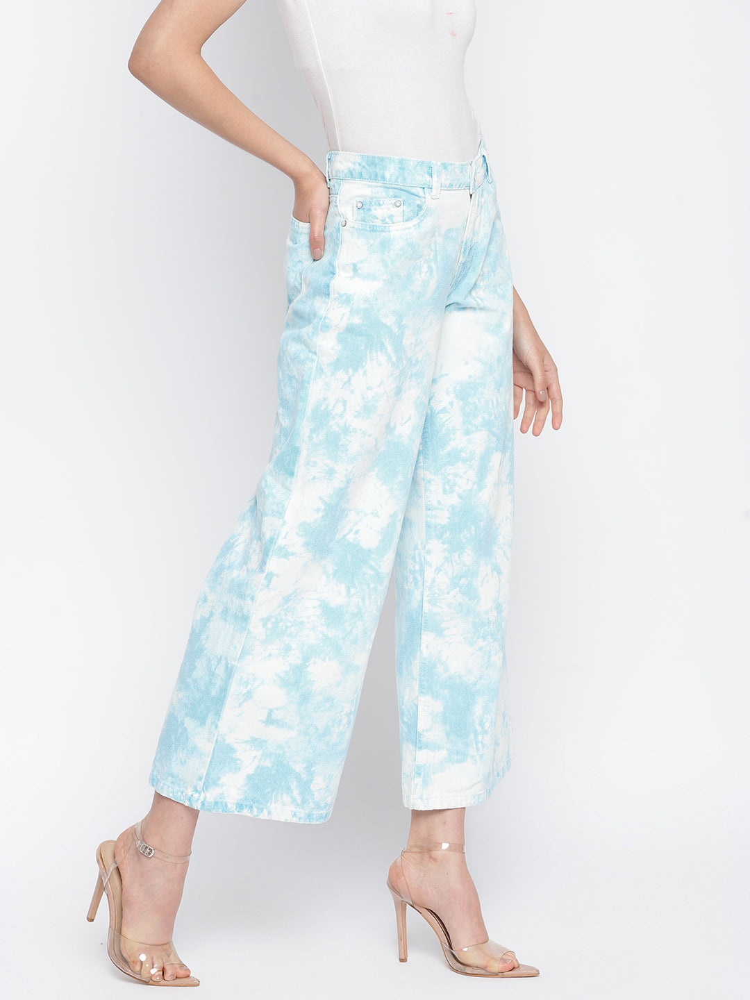 Women Sky Blue Flared Denim Jeans
