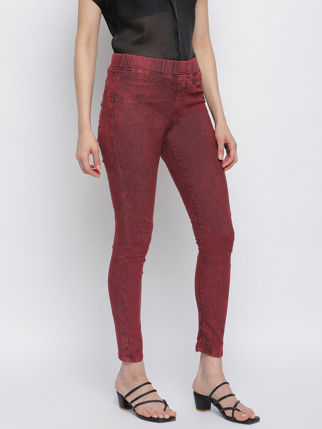Women Maroon Denim Jegging