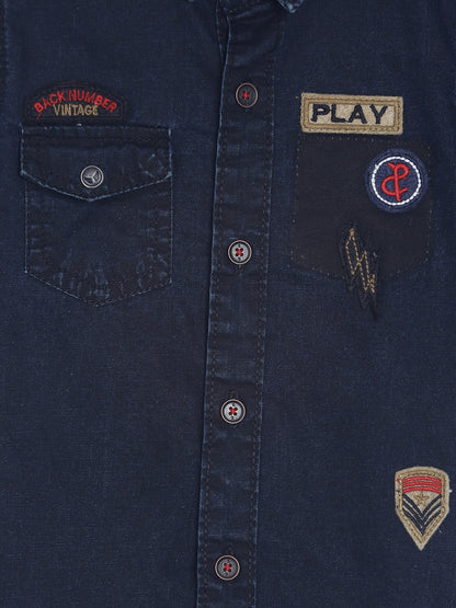 Boys Regular Fit Dark Blue Denim Casual Shirt