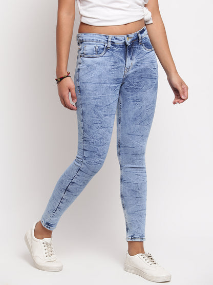Women Light Blue Mid Waist Skinny Fit Denim Jeans