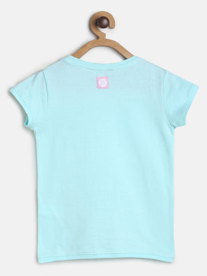 Girls Sky Blue Printed T-shirt