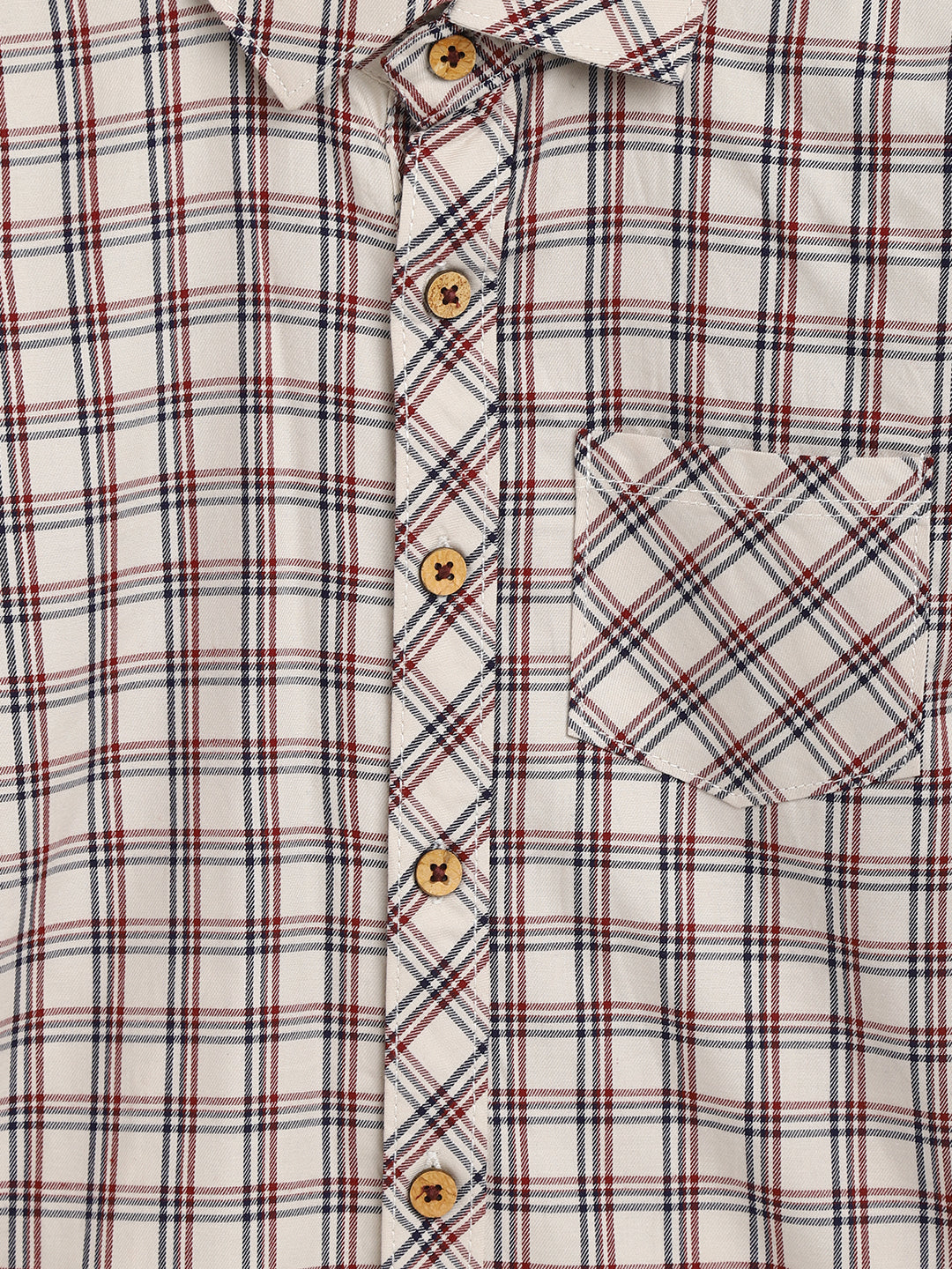 Boys Cream Checks Cotton Casual Shirt