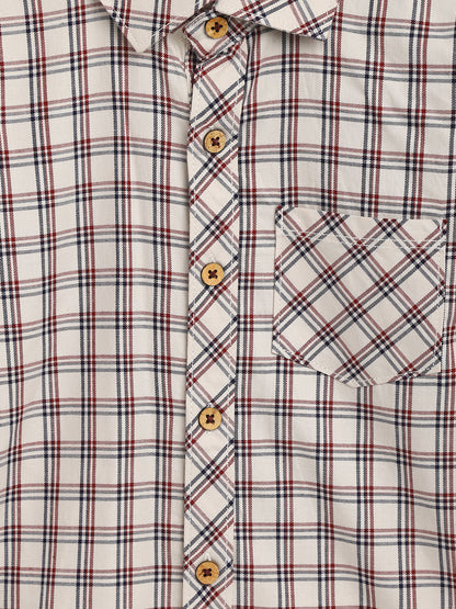 Boys Cream Checks Cotton Casual Shirt