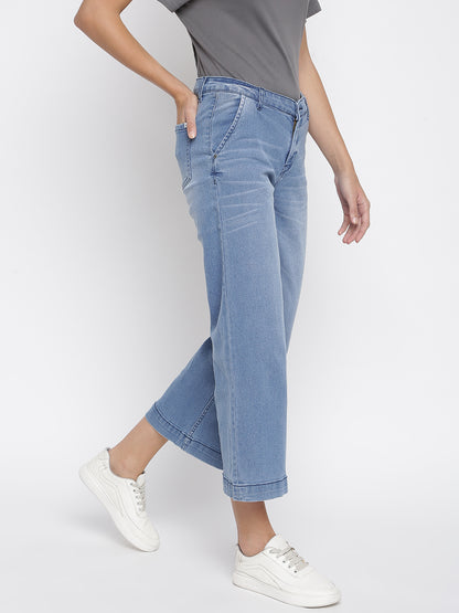 Women Light Blue Flared Denim Jeans