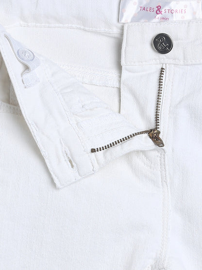 Girls White Slim Fit Trouser
