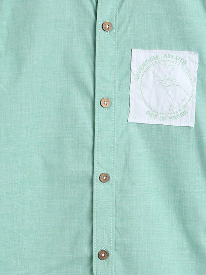 Boys Green Casual Cotton Shirt