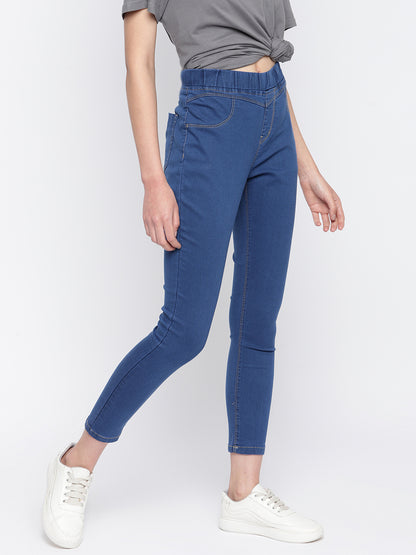 Women Skinny Fit Mid Blue Denim Jegging