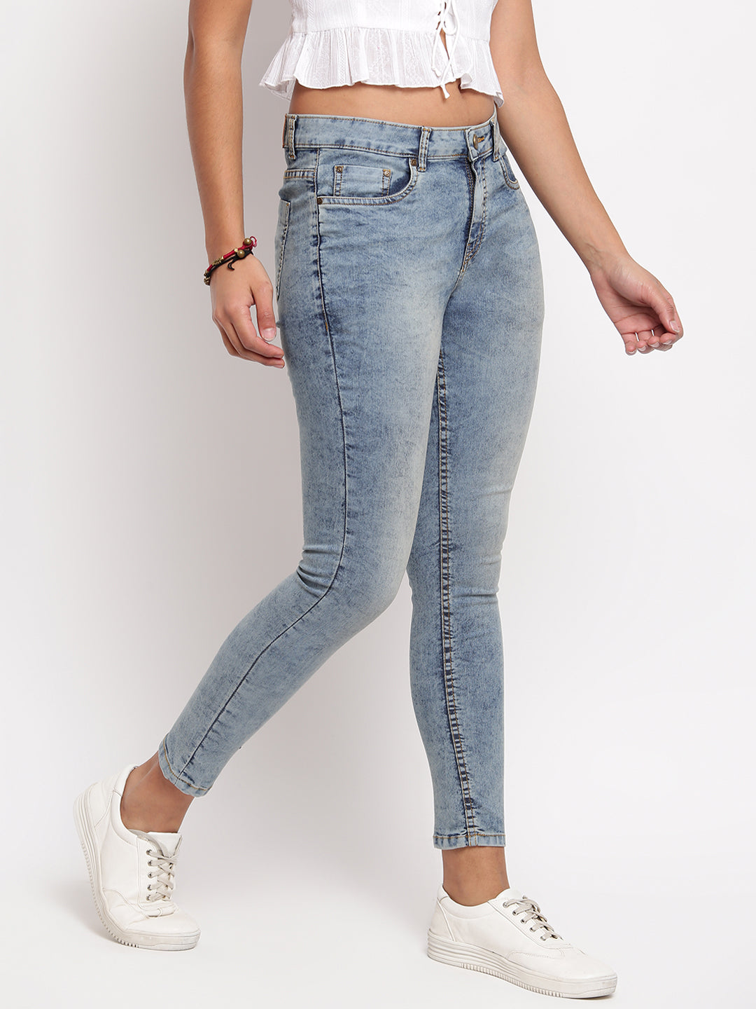 Women Mid Blue Mid Waist Skinny Fit Denim Jeans