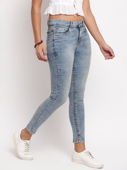 Women Mid Blue Mid Waist Skinny Fit Denim Jeans