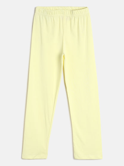 Girls Yellow Printed Cotton Night Suit