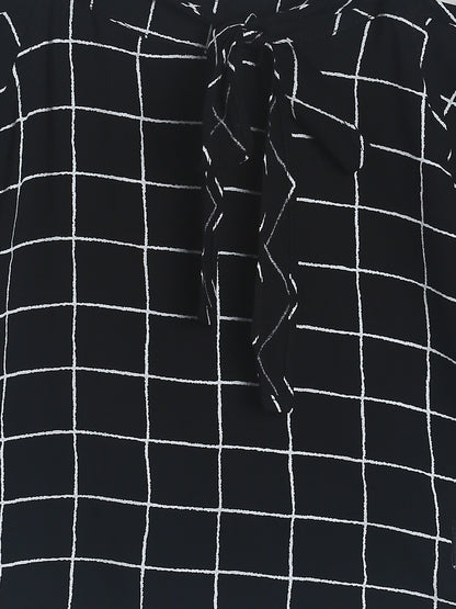 Girls Black Checks Cold Shoulder Top 