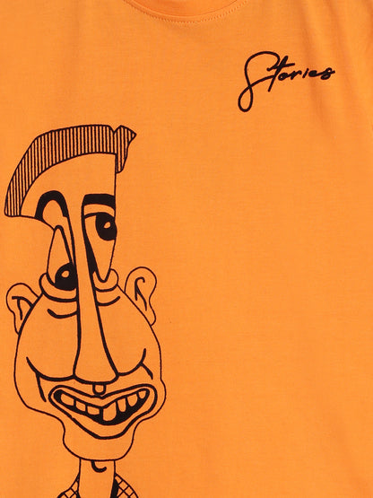 Boys Regular Fit Half Sleeve Orange Cotton T-shirt