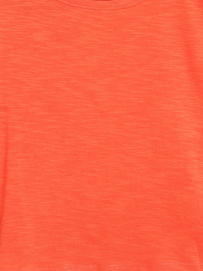 Girls Orange Solid T-Shirt 