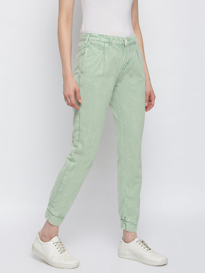 Women Green Cotton Trouser
