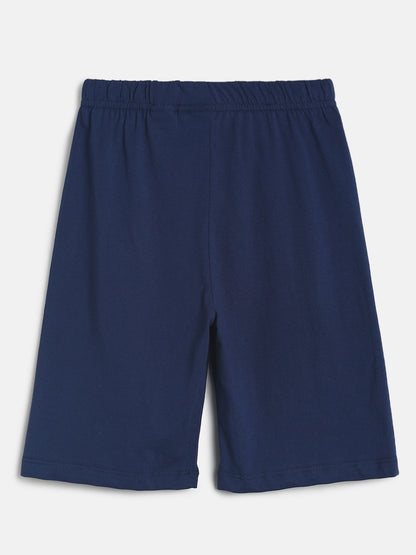 Boys Navy Blue & Green Printed Cotton Night Suit