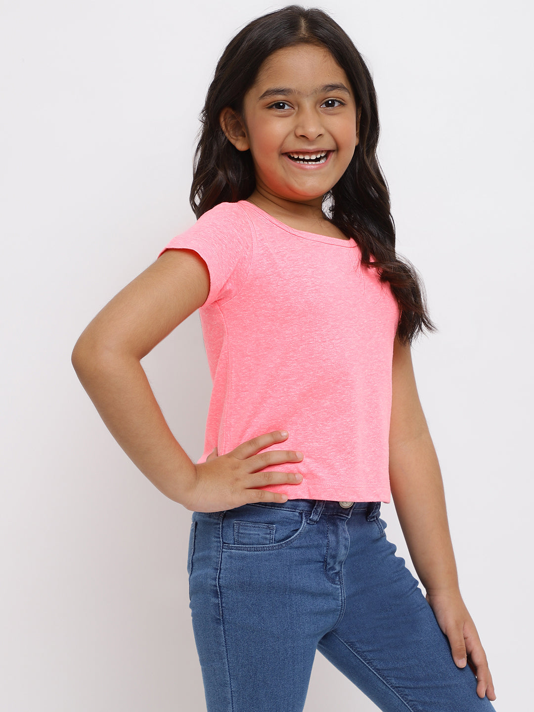 Girls Neon Pink Cotton T-shirt