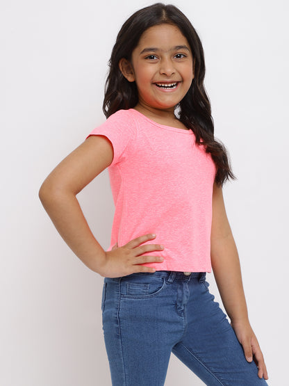 Girls Neon Pink Cotton T-shirt
