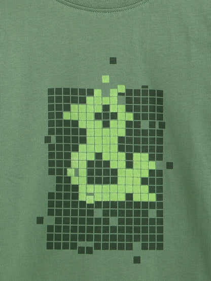 Boys Olive Printed T-Shirt 
