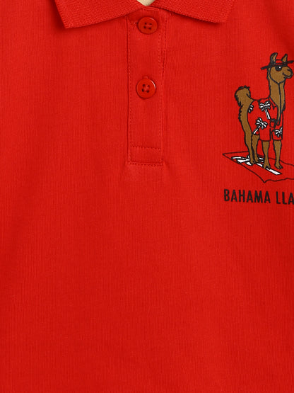 Girls Red Cotton T-Shirt 
