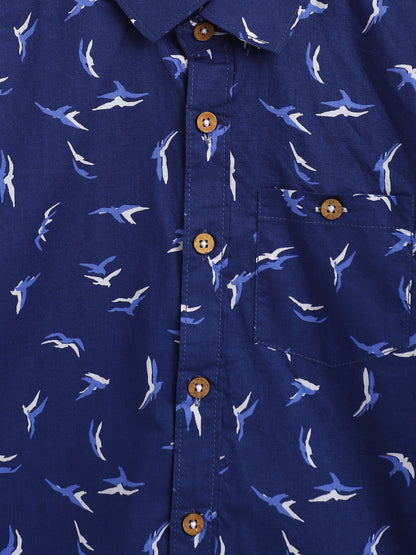 Boys Blueish Printed Cotton Shirt 