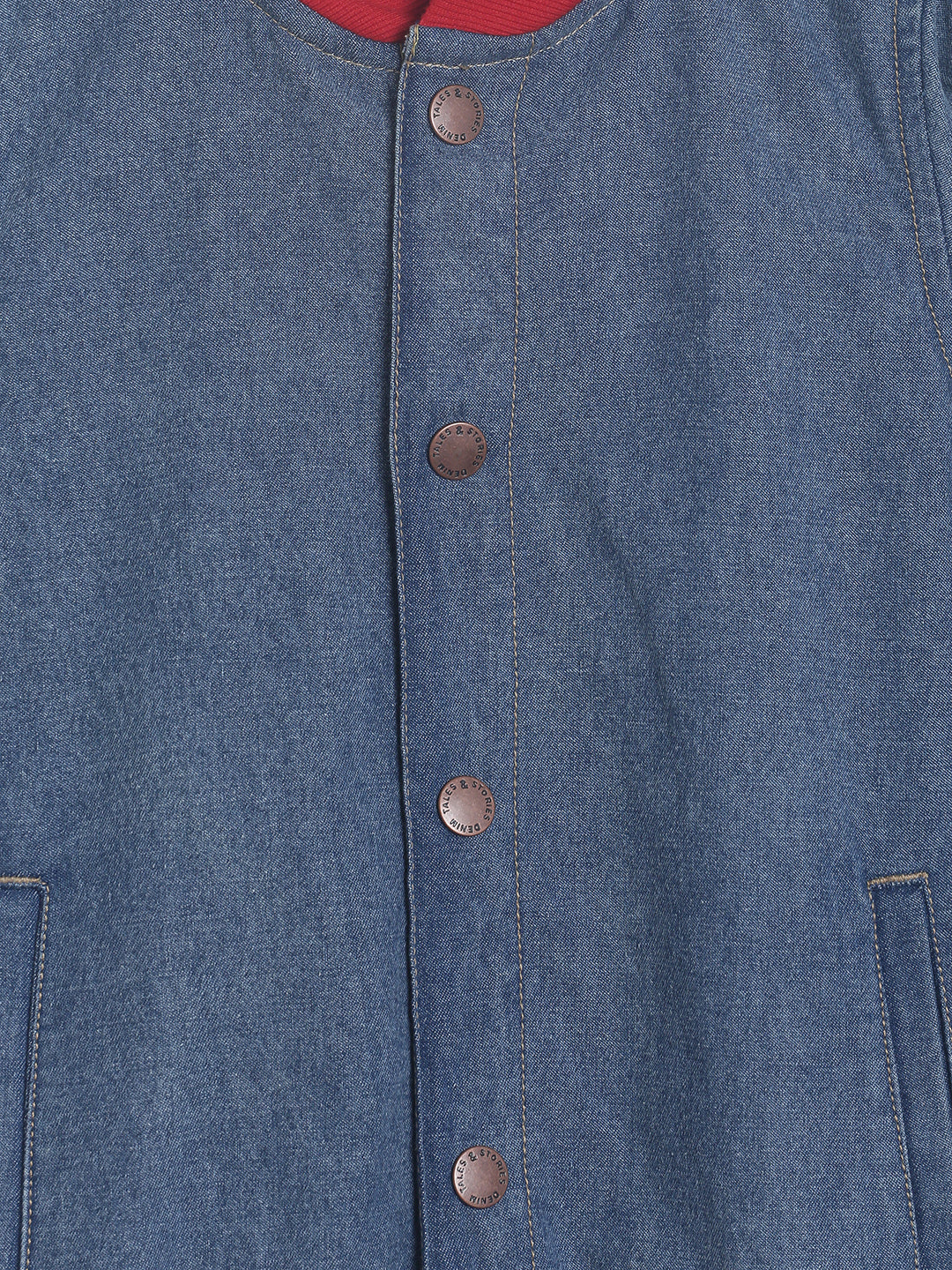 Boys Regular Fit Mid Blue Full Sleeve Denim Jacket