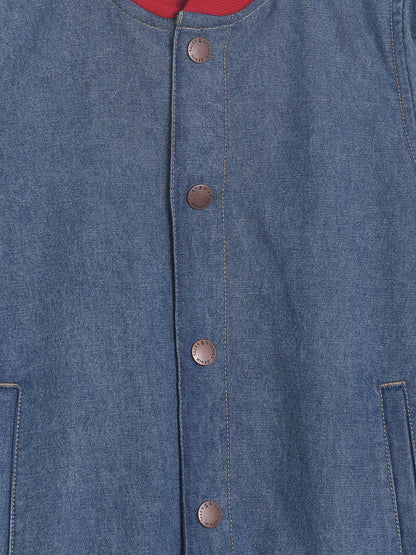 Boys Regular Fit Mid Blue Full Sleeve Denim Jacket