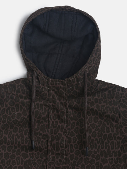 Girls/Boys Brown Printed Puffer Jacket