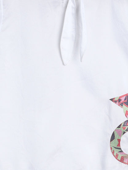 Girls Cotton White Printed Top 