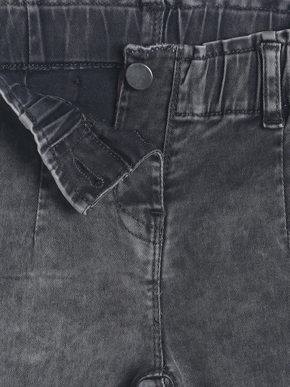 Girls Slim Fit Grey Denim Joggers