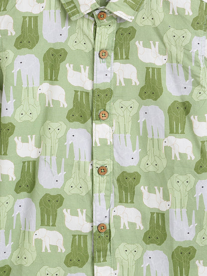 Boys Green Printed Shirt 