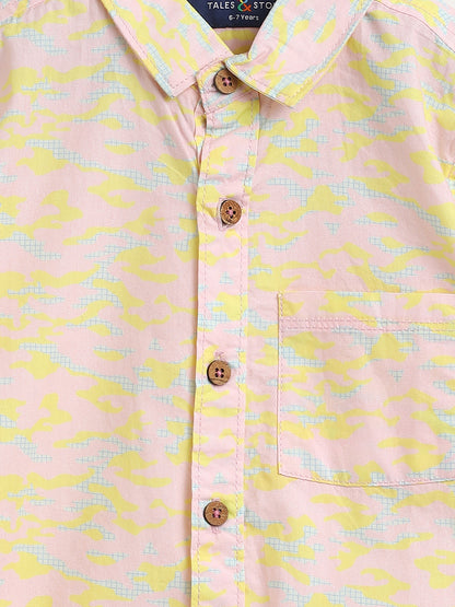 Boys Lime Yellow Printed Shirt