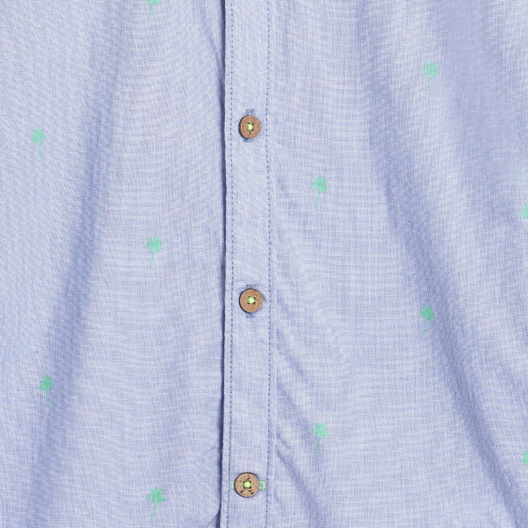Boys Regular Fit Printed Sky Blue Cotton Shirt 