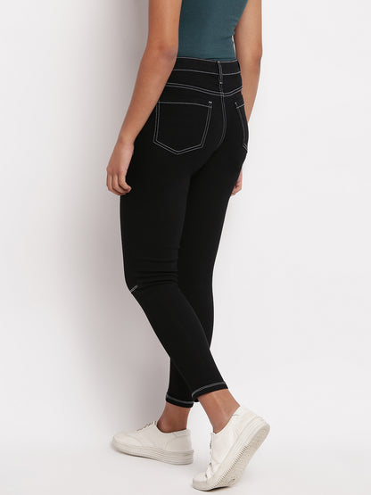 Women Black Mid Waist Skinny Fit Denim Jeans