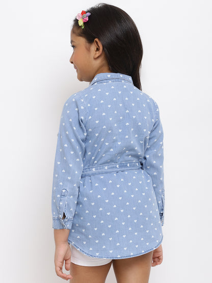 Girls Blue Printed Cotton Top