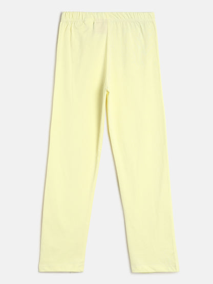 Girls Yellow Printed Cotton Night Suit