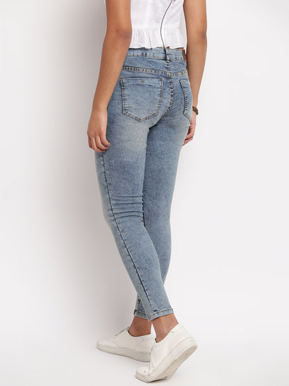 Women Mid Blue Mid Waist Skinny Fit Denim Jeans