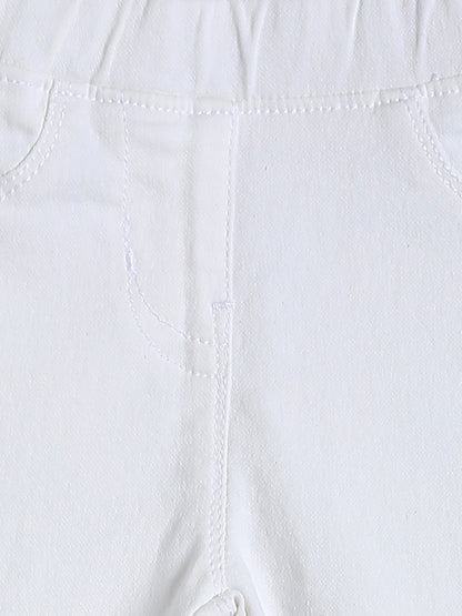 Girls White Slim Fit Cotton Jegging