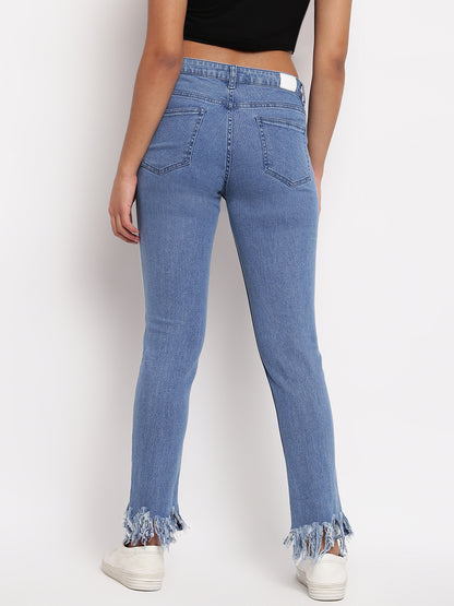 Women Mid Blue Slim Fit Distressed Denim Jeans