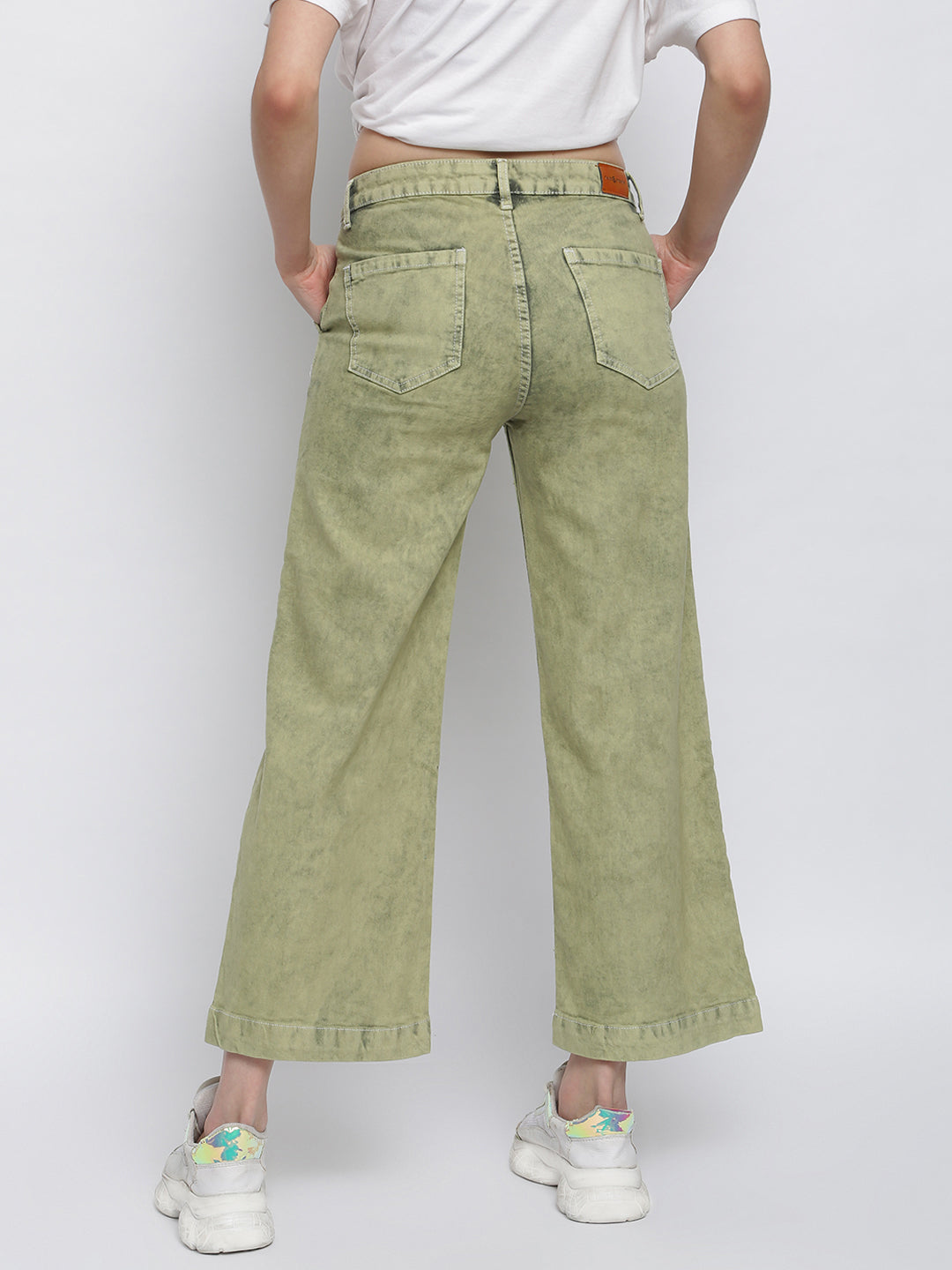 Women Olive Flared Denim Jeans