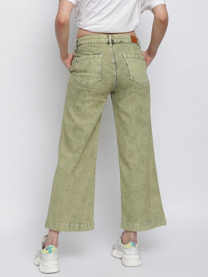 Women Olive Flared Denim Jeans