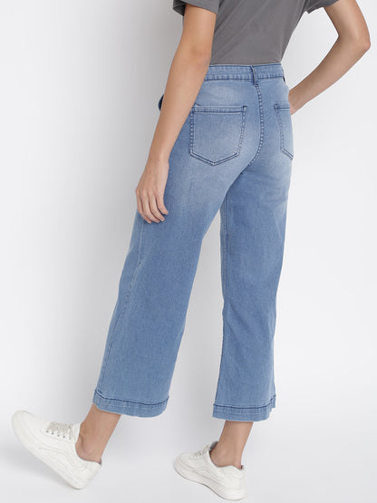 Women Light Blue Flared Denim Jeans