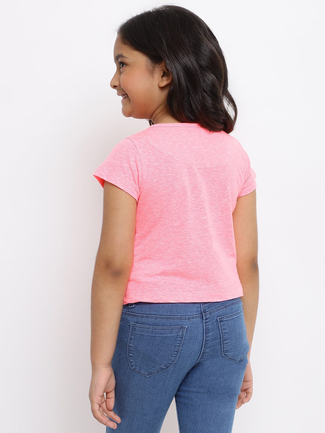 Girls Neon Pink Cotton T-shirt