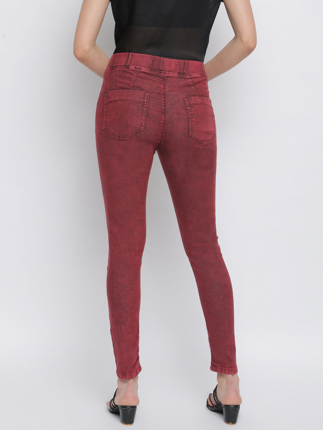 Women Maroon Denim Jegging