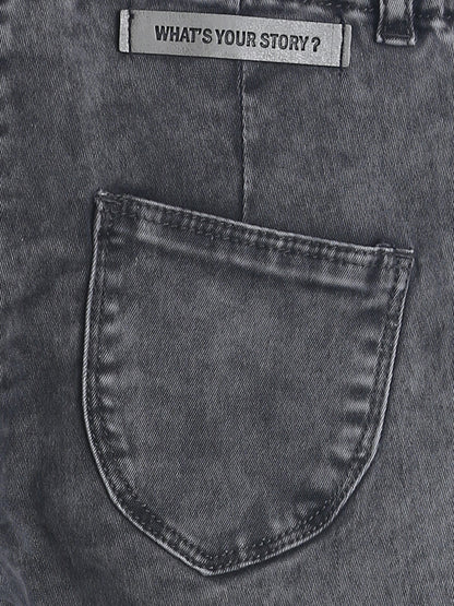 Girls Slim Fit Grey Denim Joggers