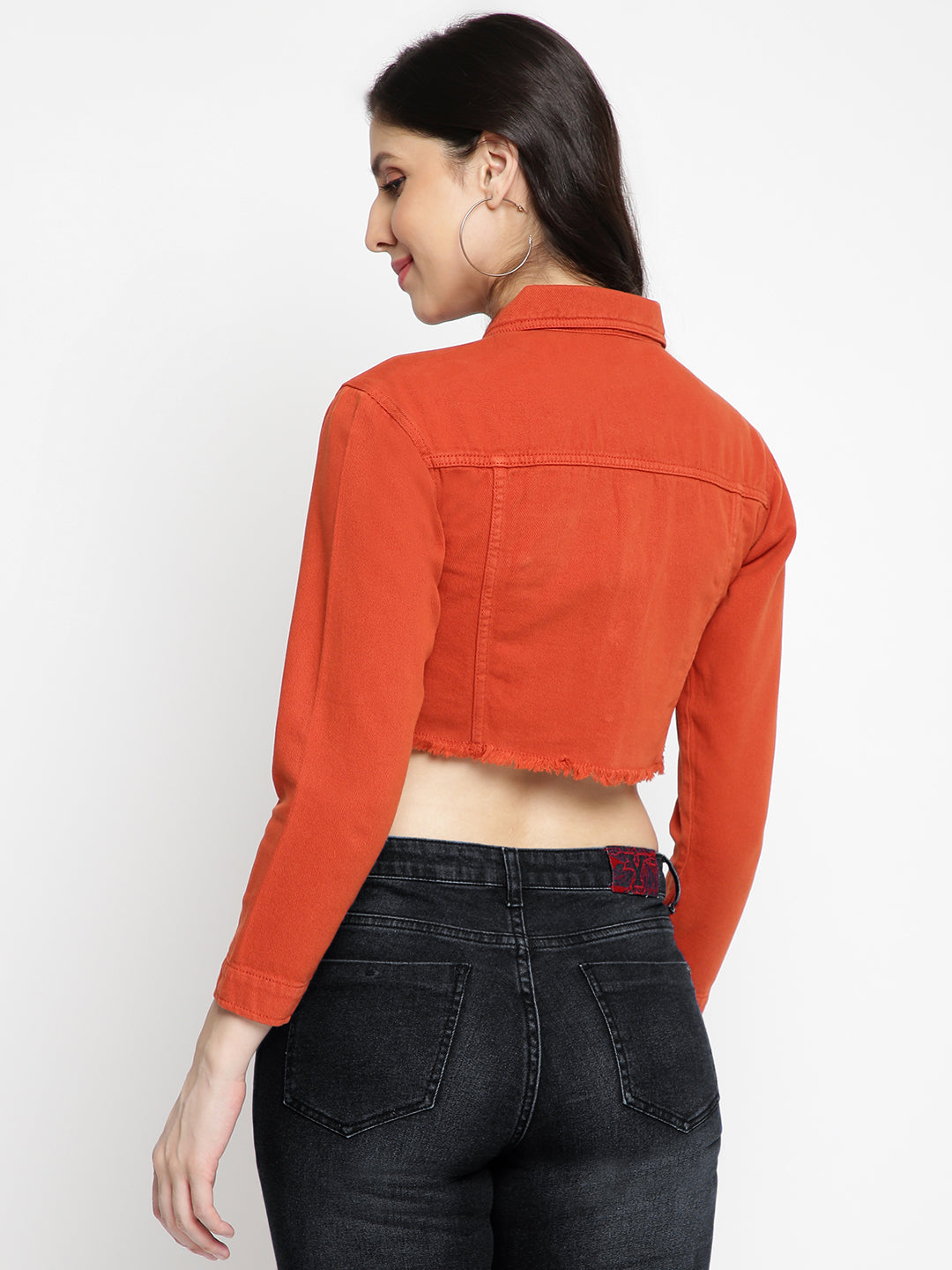 Women Rust Cropped Denim Jacket