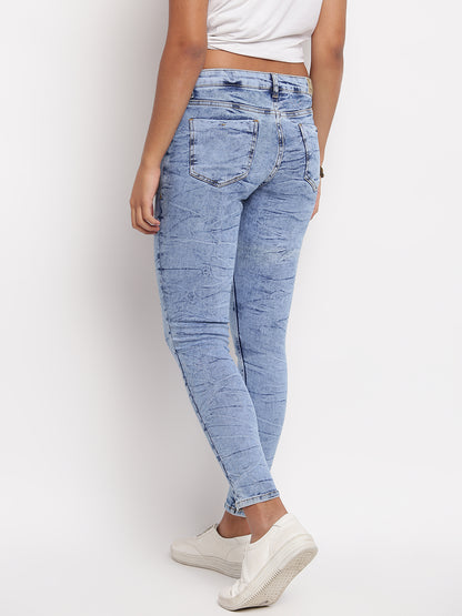 Women Light Blue Mid Waist Skinny Fit Denim Jeans