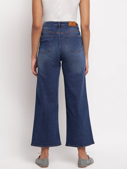 Women Dark Blue Flared Denim Jeans