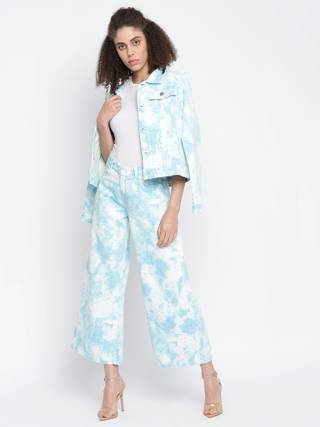 Women Sky Blue Flared Denim Jeans