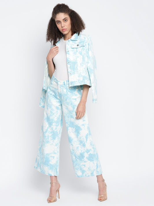 Women Sky Blue Flared Denim Jeans